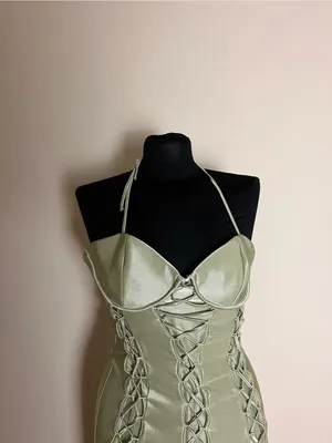 ASOS Sage Green Lace-Up Satin Halter Dress NWT thumbnail 2