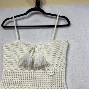 Miou Muse L Crochet Bodycon Dress‎ Tassel Cream Boho Festival Beach Swim Coverup thumbnail 3
