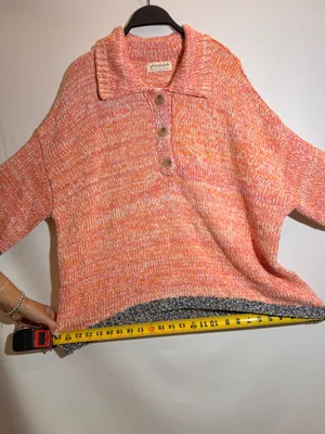 NWT Free People Orange Pink Marled Knit Oversized Button Collar Sweater M thumbnail 10