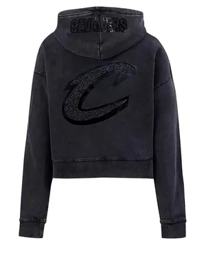 Pro‎ Standard Women's L Black Hoodie Cleveland Cavaliers Crystalline Crop NWOT thumbnail 1
