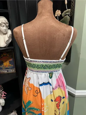 Tropical Spaghetti Strap Maxi Dress – Size Small Blue thumbnail 7