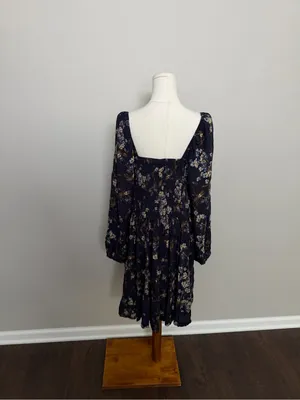 Arula Gracie Dress Fit & Flare Floral Square Neckline Pleats Smocked Ruffle Blue thumbnail 8
