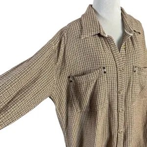 Free People Large Freddie Menswear Oversized Shirt Jacket Shacket Neutral Plaid thumbnail 7