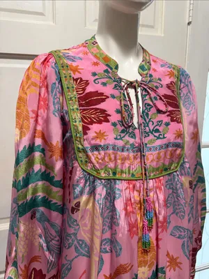 Fruits Queen Scarf Midi Dress Floral Bohemian Long Sleeve Size Medium thumbnail 9