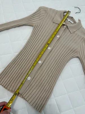More To Come Ribbed Knit Collared Cardigan Top Beige Revolve Bell Sleeve S thumbnail 7