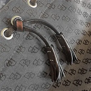Dooney & Bourke Signature Monogram Tote Bag Brown Canvas Leather Trim Drawstring thumbnail 15