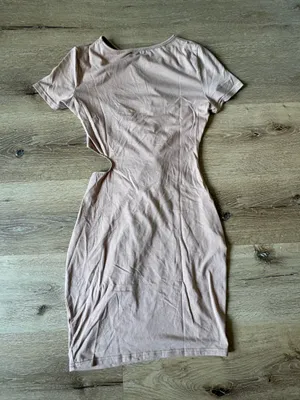Tan Short Sleeve Knot Front Dress with Side Slit thumbnail 4