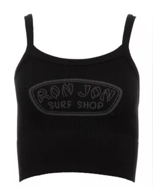 NWOT!! Ron Jon Surf Shop Black & Gray Badge Ribbed Crop Top Size Small thumbnail 1