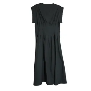 J. Crew Size Small Black Cotton Poplin Zip Front Pintuck Waist Midi Dress Preppy thumbnail 6
