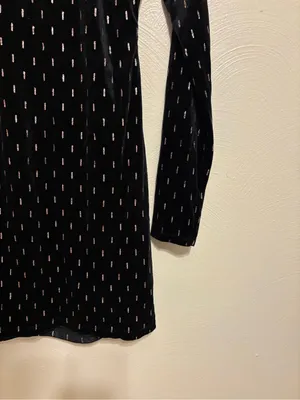 Emerald Sundae Black Velvet Long Sleeve Mini Dress with Silver Dot Detail thumbnail 7