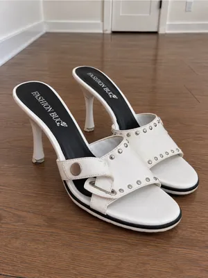 Vintage Fashion Bug White Studded Mule Heels thumbnail 5