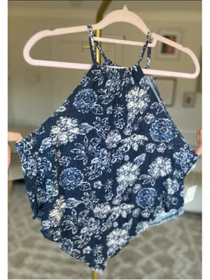 We‎ The Free People Navy Floral Halter Blouse Festival Boho Feminine Indie NWT thumbnail 3