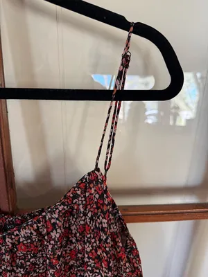 Volcom Laying Low Dress Red Floral Spaghetti- Strap V-Neck Swing Mini - Medium thumbnail 4