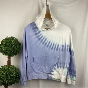 Wildfox Blue & White Tie Dye Cropped Lounge Hoodie Sweatshirt Top M thumbnail 2