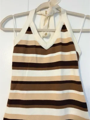 Princess Polly Brown Striped Soft Knit Halter Mini Dress thumbnail 2