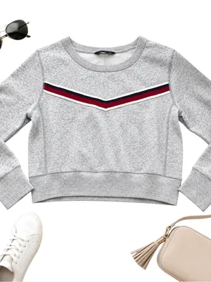 Abercrombie & Fitch Gray Cropped Fleece Sweatshirt Womens M Retro Stripe Y2K Top thumbnail 14