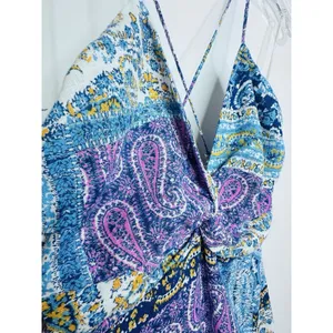 ZARA WOMAN PATCHWORK PRINT LINEN MAXI DRESS Twist Cross-BACK Size S High Slit thumbnail 6