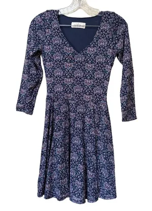Abercrombie Floral Skater Dress Small Y2K Long Sleeve Blue Pink thumbnail 1