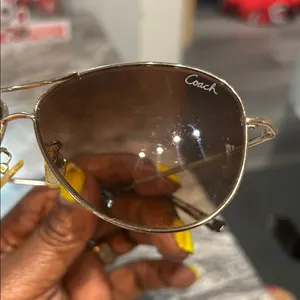 Coach Gold Frame Sunglasses with Brown Lenses lens has scratches price reflected thumbnail 13