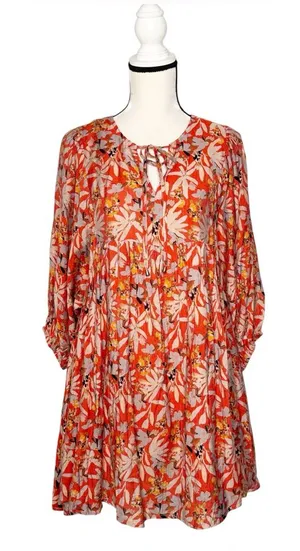 Entro Orange Gray Floral Shift Dress Size L thumbnail 1