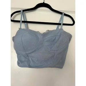 Chic Light Blue Floral Lace Bustier Crop Top thumbnail 9