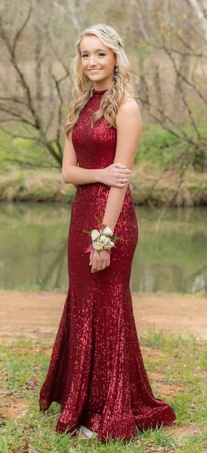 La Femme Sequin Halter Neck Mermaid Prom Dress thumbnail 1