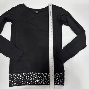 Express Knit Top Womens Sz S Black Raglan Sleeve Round Neck Studded Hem Pullover thumbnail 8