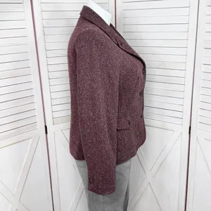 Vintage L.L. Bean Tweed‎ Blazer Large Burgundy Herringbone Wool Silk Blend Maroo thumbnail 3