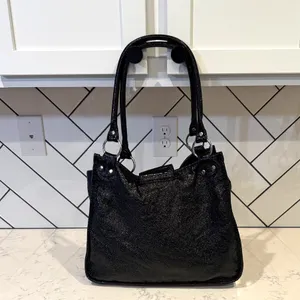Roxy black crinkle-textured faux leather shoulder bag silver-tone hardware Y2K thumbnail 2