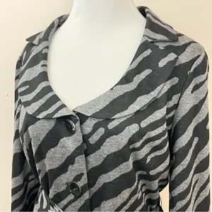 Sandro Sportswear Zebra Print Belted Blazer Jacket Black Gray L thumbnail 4