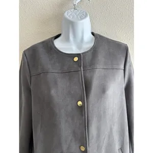 Marc New‎ York Women's Faux Suede Gray Trench Coat Gold Buttons Small thumbnail 3