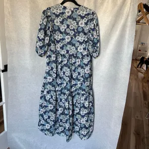 Paul & Joe x Uniqlo Navy Blue Floral Button-Down Puff Sleeve Tiered Dress thumbnail 3