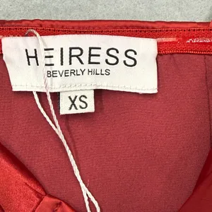 Heiress Beverly Hills Red Satin Ruched Bustier Midi Dress XS Bodycon Glam thumbnail 2