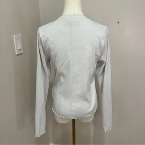 Abercrombie & Fitch Womens Long Sleeve Ribbed Lettuce Edge Top Cream‎ Large thumbnail 3
