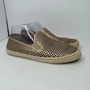 Tory Burch Women size 9.5 Metallic Gold Perforated Leather Slip On Shoes thumbnail 11