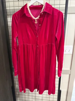Hot Pink velvet dress thumbnail 1