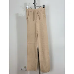 Athina Women’s Beige Pants 100% Viscose Ribbed Knit Wide Leg Drawstring Size S thumbnail 4