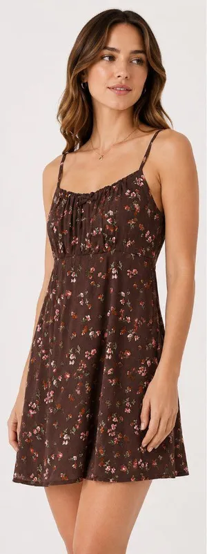 Brown Floral Mini Dress thumbnail 1