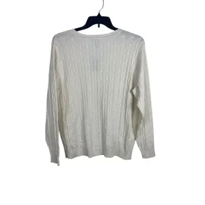 Lane Bryant Cable Knit Sweater Womens 22/24 Cream V-Neck 100% Cotton Preppy NWT thumbnail 2
