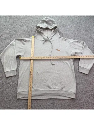 PINK Victoria’s Secret Hoodie Women Medium Gray Glitter Logo Pullover Sweatshirt thumbnail 3