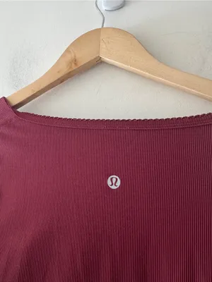 Lululemon Nulu Ribbed Wrap-Front Long Sleeve Shirt Heart Sleeve Burgundy Bay thumbnail 7