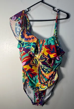 Tahari One Piece Swimsuit XL Tropical Floral Hawaiian Coastal Resort Swimwear thumbnail 1