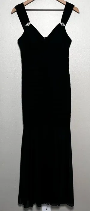 R&M Richards Women Gown 6P Black Rhinestone Ruched Formal Mermaid‎ Maxi Dress thumbnail 1
