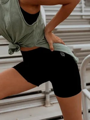 Free People Movement High Rise Ribbed Seamless Shorts in Black thumbnail 1