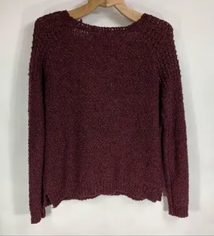 Burgundy Textured Scoop Neck Sweater Medium thumbnail 6