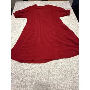 New In Small Red Waffle Knit V Neck Short Sleeve Button Detail Dress thumbnail 6