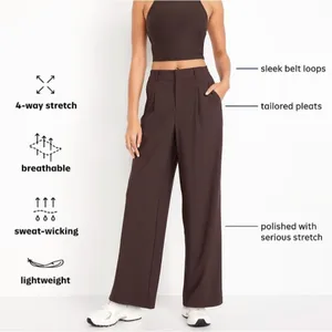 Old Navy Large T SleekTech High Waist Wide Leg Trousers Tan Khaki Pleated Pants thumbnail 3