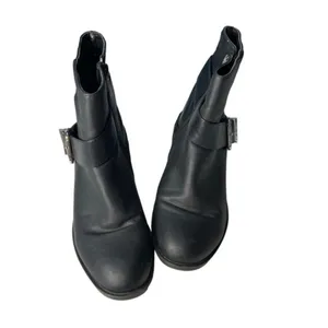 Breckelles belted boots black moto biker 7.5 comfort low heel‎ edgy comfort thumbnail 3