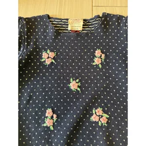 Susan Bristol Vintage Cottagecore Petite Blue Pink Sweater Top Hand Embroidered thumbnail 3