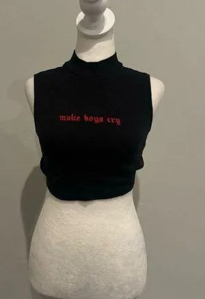 Motel Rocks Ballack & Red ‘Make Boys Cry’ Sleeveless Crop Top thumbnail 1